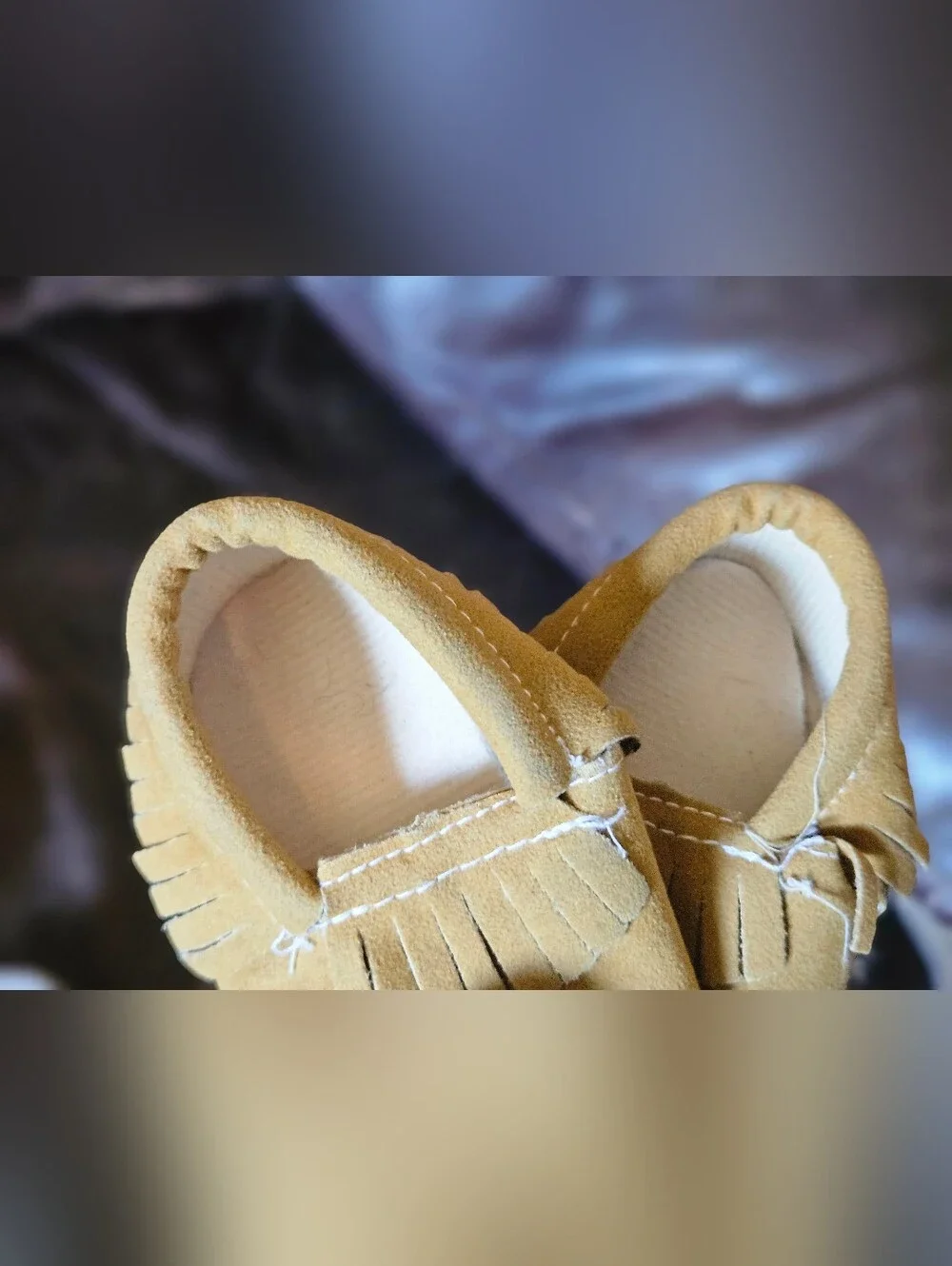 Source Unknown Kids Fringe Moccasins - Tan and Gray